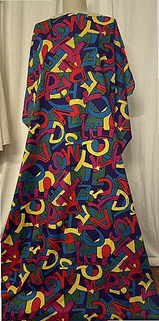100% Cotton Multicolored Overlapping Letters & Numbers Fabric By The Yard 44"