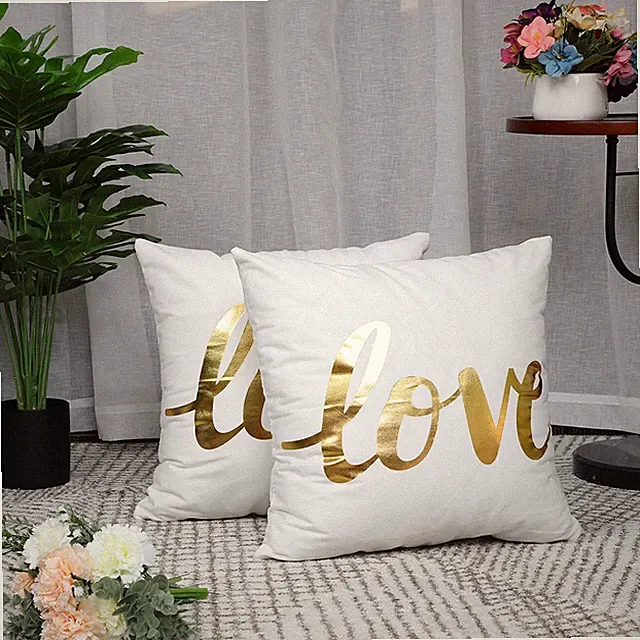 2 Pcs Gold Stamping Soft Decorative Throw Pillow Covers LOVE Letter 18"x18"