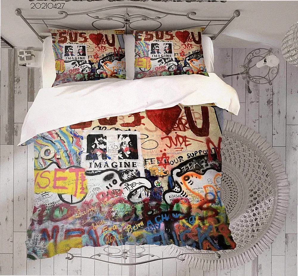 3D Graffiti Letter Line Person Quilt Cover Set Duvet Cover Bedding Pillowcases