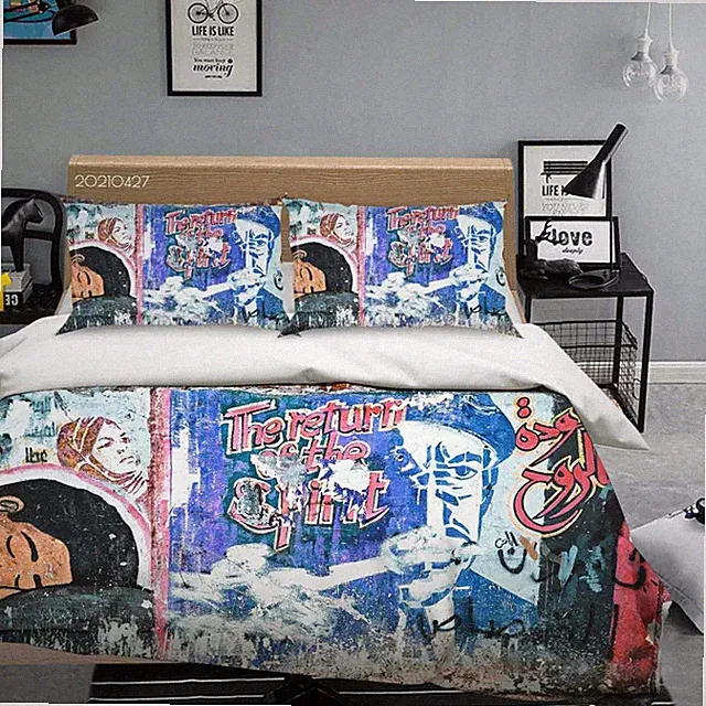 3D Graffiti Person Letter Quilt Cover Set Duvet Cover Bedding Pillowcases 870
