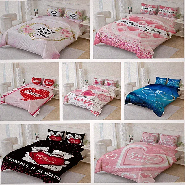 3D Heart Letter Flower Colorful Quilt Cover Duvet Cover Comforter set