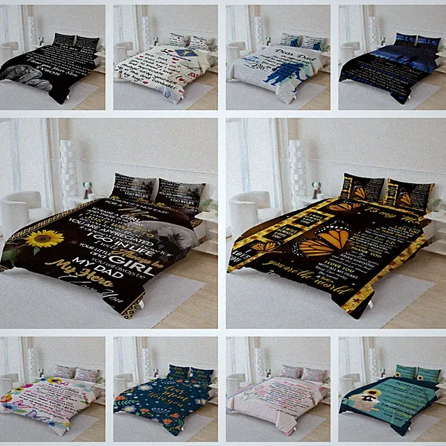 3D Letter Animal People Flower Background Quilt Cover Duvet Cover Comforter set