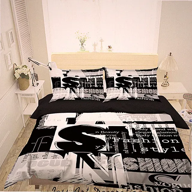 3D Letter White Black Quilt Cover Set Duvet Cover Bedding Pillowcases