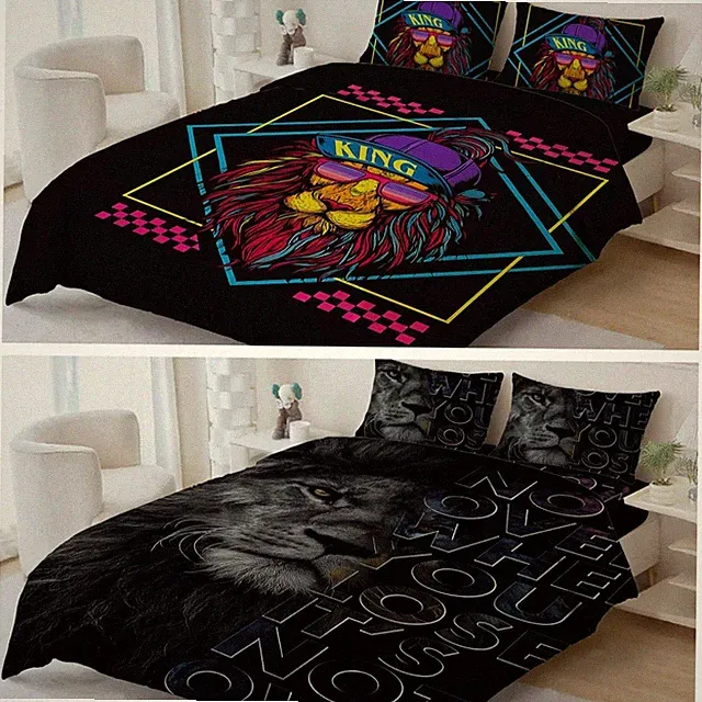 3D Lion Head Letter Geometric Quilt Cover Duvet Cover Comforter set