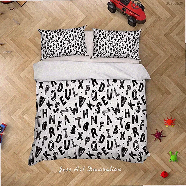 3D Simple Letter Pattern Quilt Cover Set Duvet Cover Bedding Pillowcases