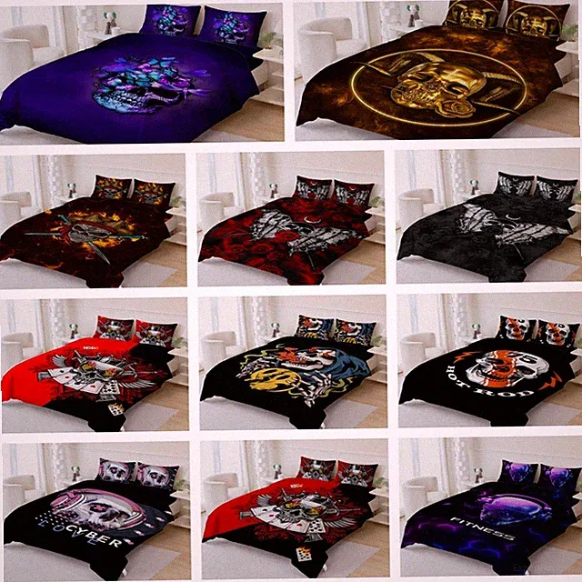 3D Skull Flower Letter Colorful Quilt Cover Duvet Cover Comforter set