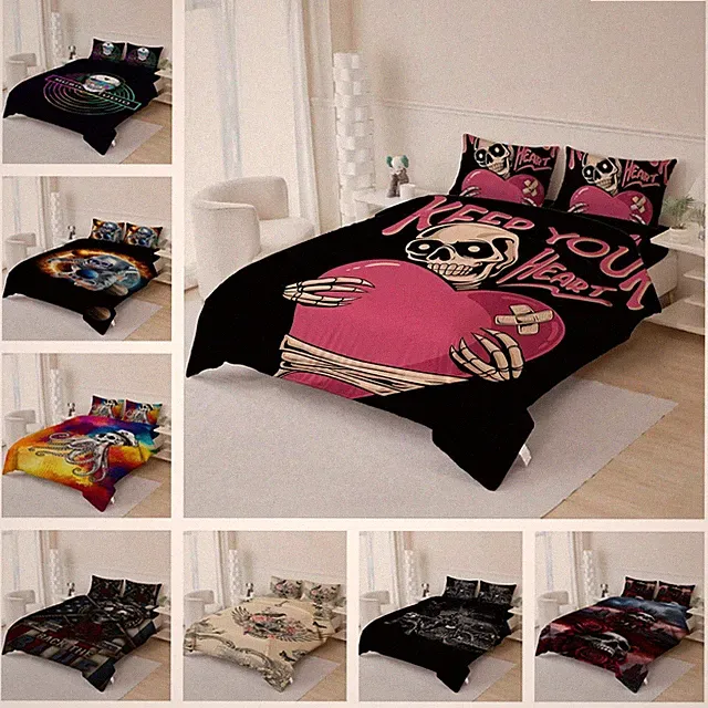 3D Skull Flowers Letter Heart Colorful Quilt Cover Duvet Cover Comforter set