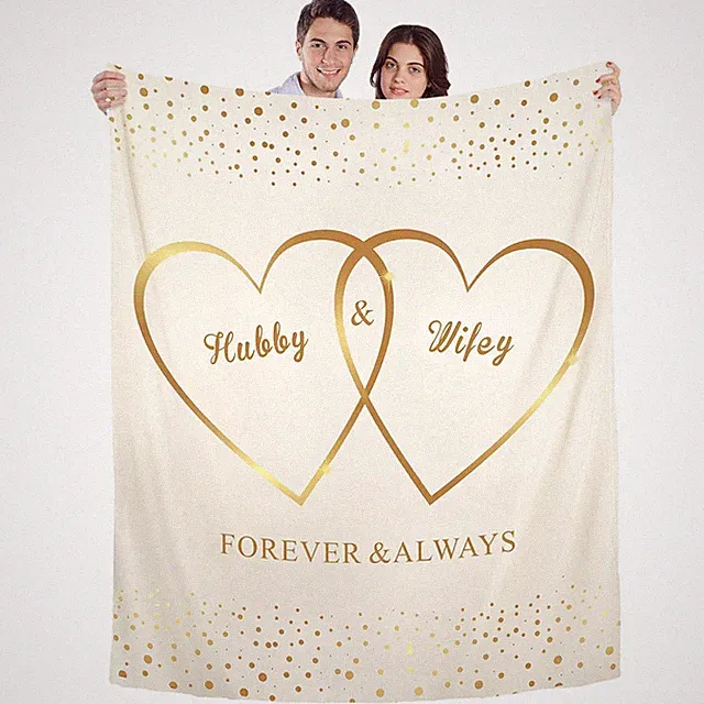 60x50 Hubby, Wifey Throw Blanket, Beige, Wedding Gift, Couples, Newlywed