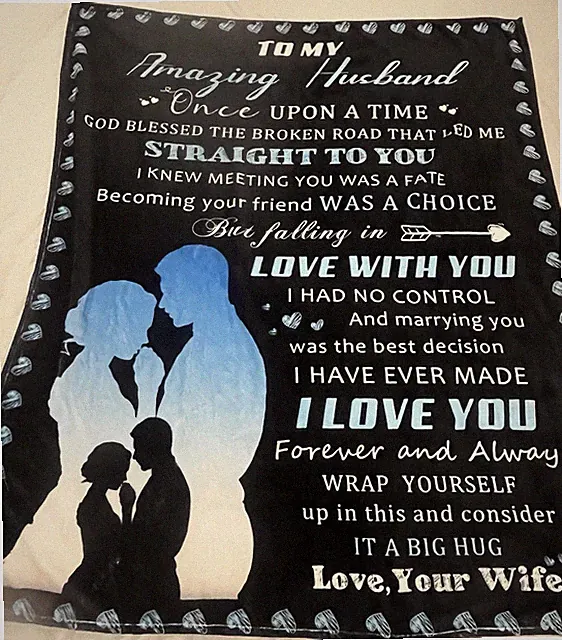 Amazing Husband Wife Blanket Soft Comfortable Warm Throw Black Blue Love Letter