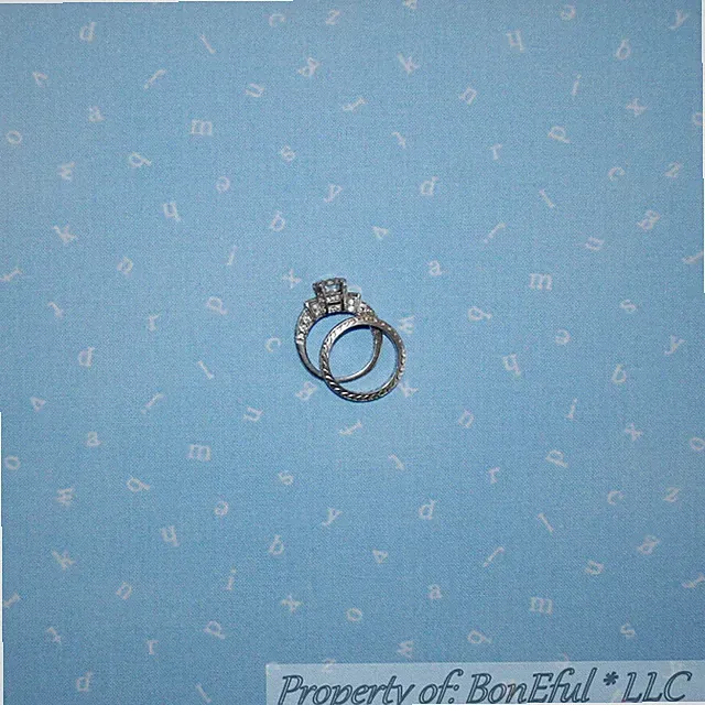 BonEful Fabric FQ Cotton Quilt Blue White Baby Shower Calico Kid Letter Alphabet