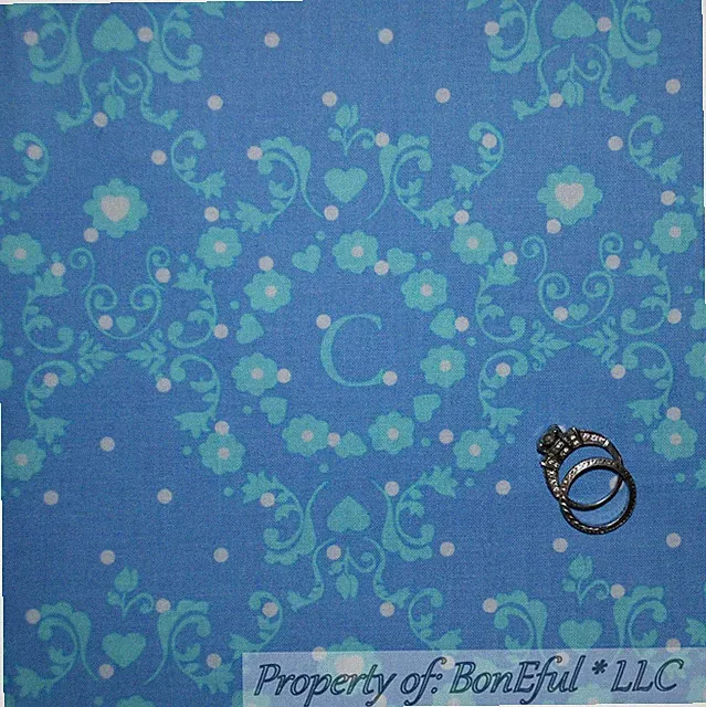 BonEful Fabric FQ Cotton Quilt Blue White Dot Baby Letter ABC Kid Flower SALE US