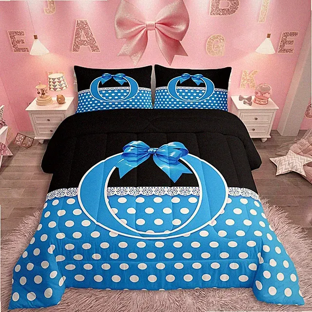 Bowknot Comforter Set Twin Size Personalized Letter O Bedding Set Romantic Pr...