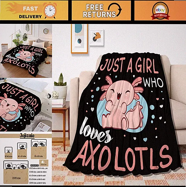 Cozy Axolotl Blanket - Soft Flannel Throw for Bed, Sofa, Couch - 60x50 Gift for