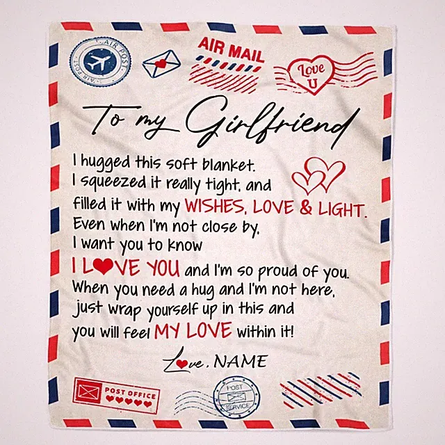 Custom Design To My Girlfriend Air Mail Letter Birthday Valentine's Day Blanket