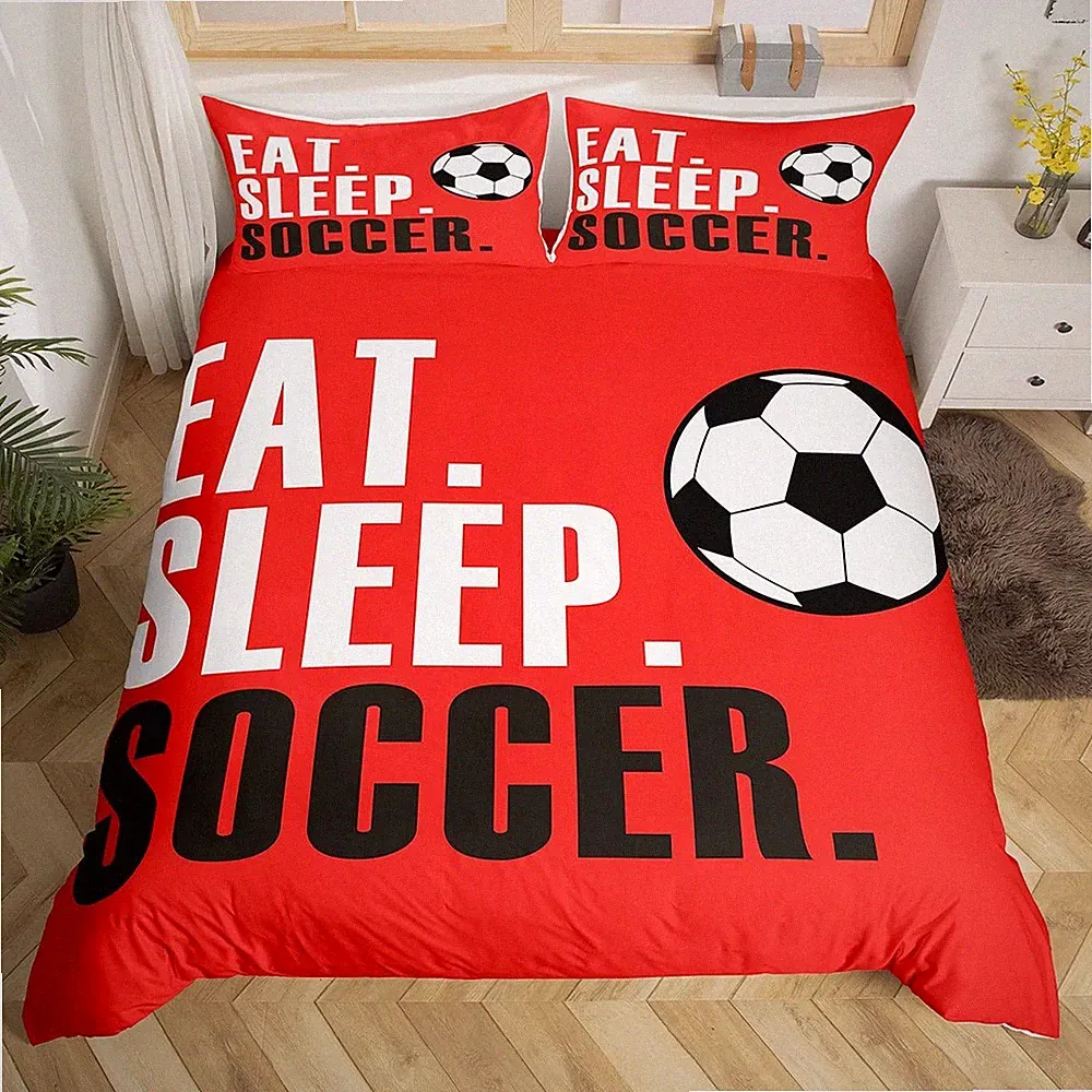 Football Comforter Cover Set Soccer Sports Bedding Set for Boys Girls Men Red...