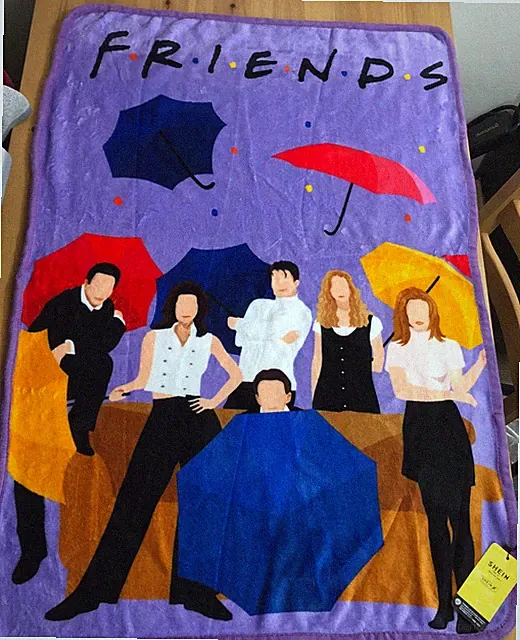 FRIENDS X SHEIN Square Figure & Letter Print Blanket Light Purple Multicolored