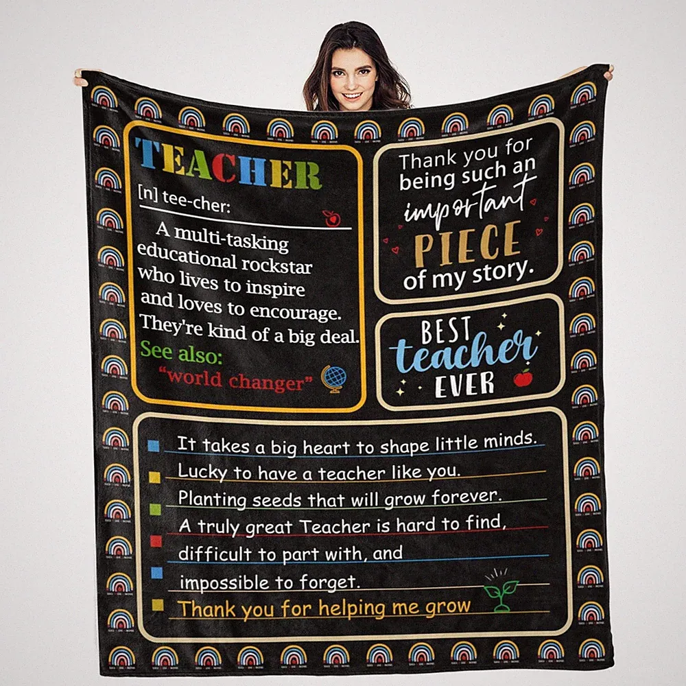 GEIFIN Flannel, Throw Blanket, Teacher Gifts, 60x80 inches, Black, Letter Print