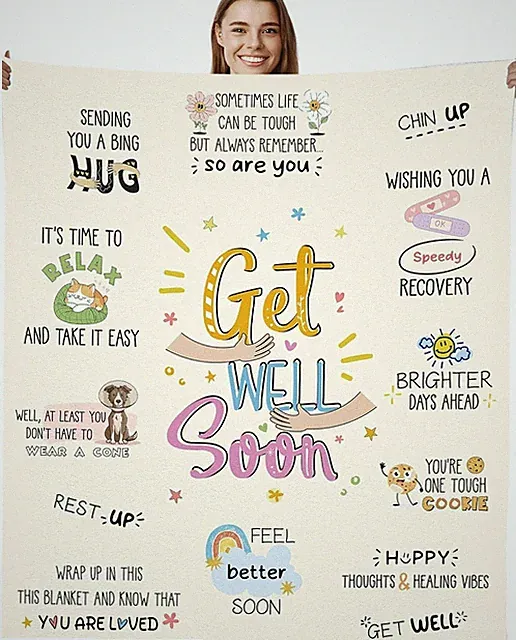 Get Well Soon Gifts for Women, Soft Cozy Fuzzy Throw Blanket with Positive Qu...