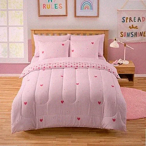 Heart Comforter Set Size for Girls – Soft Pink Bed in a Bag with Full 1 Hearts
