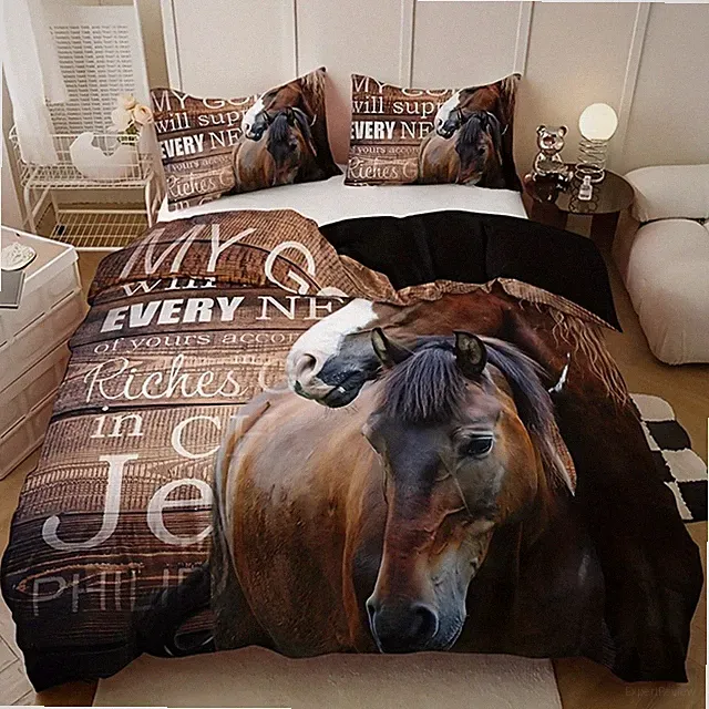 Horse Letters Duvet Cover Set Pillowcases Twin Full Queen King Size Quilt Covers