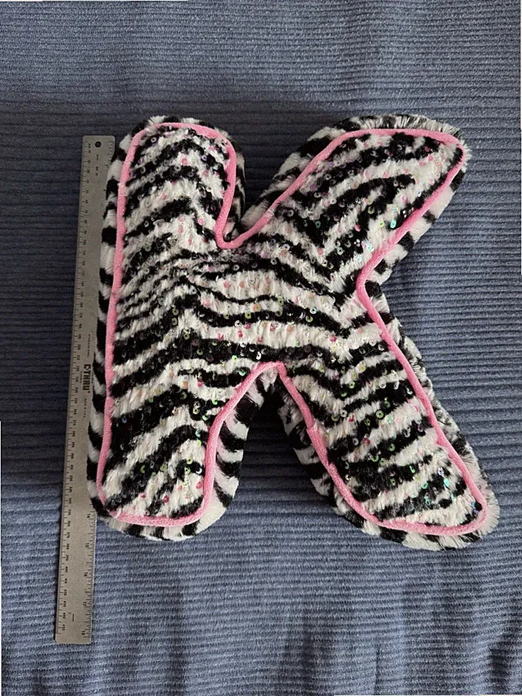 Justice Zebra Print Letter K Pillow Sequined Embroidered Pink Trim