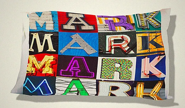 MARK Personalized Pillowcase featuring the name in photos of sign letters