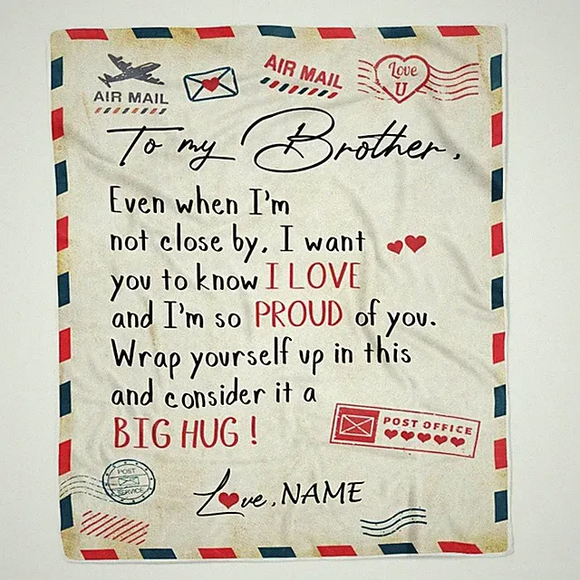 Personalized To My Brother - Customized Air Mail Letter Birthday Fleece Blanket