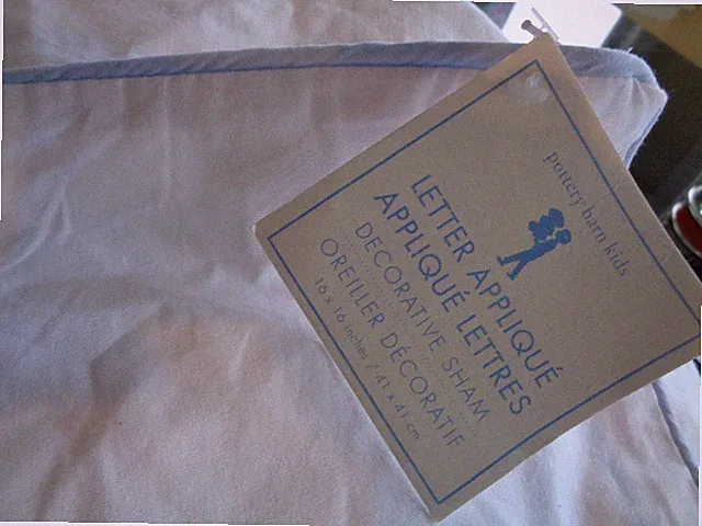 Pottery Barn Kids Letter Applique blue pillow cover 16" no mono New pen mark