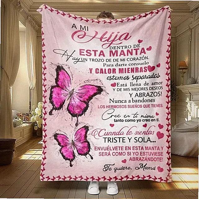 Soft Flannel Blanket Butterfly Daughter Spanish Letter Throw for Bed Sofa Gifts