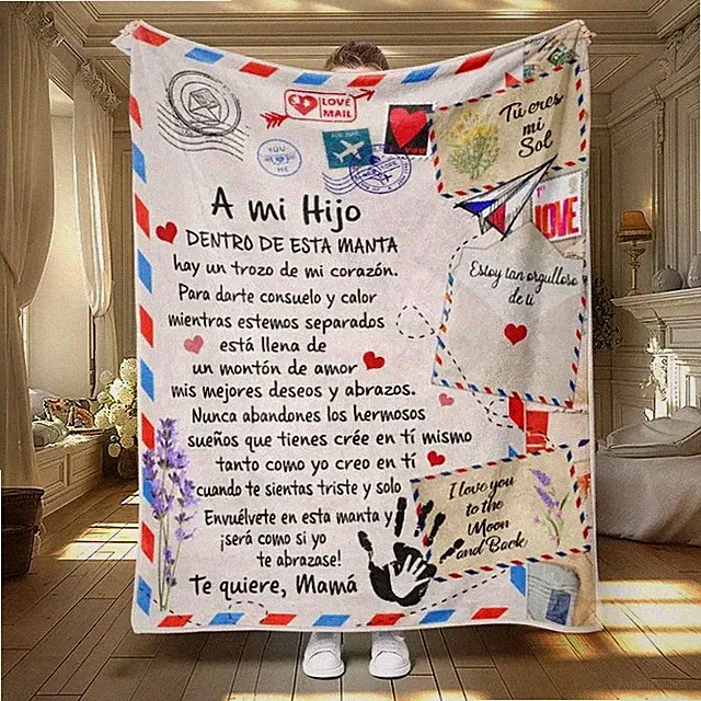 Soft Flannel Blanket Daughter Spanish Letter Print Throw for Bed Sofa Warm Gifts