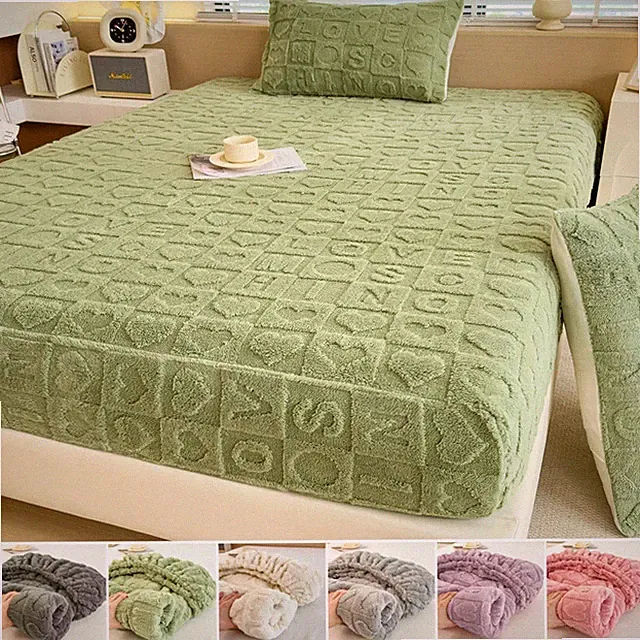 Solid Color Bed 3D Letter Love Mattress Cover Adjustable Elastic Fitted Sheet