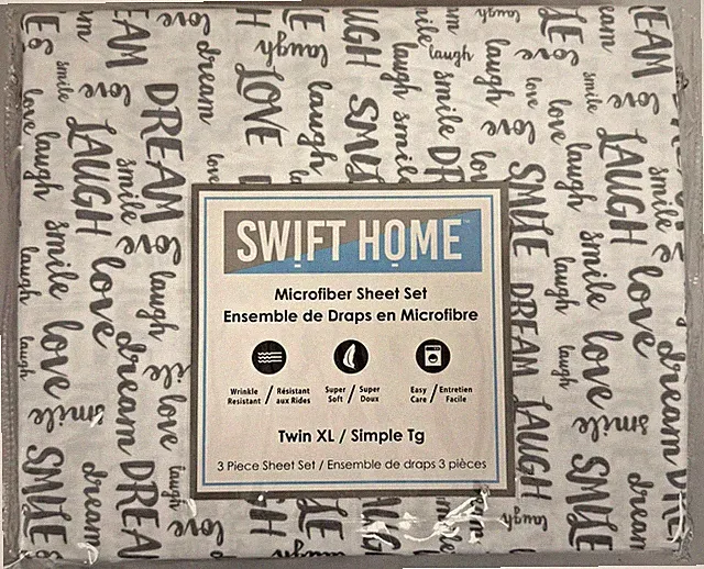 Swift Home Microfiber 3-Piece Sheet Set - Printed Grey, Twin XL - Lot of 5
