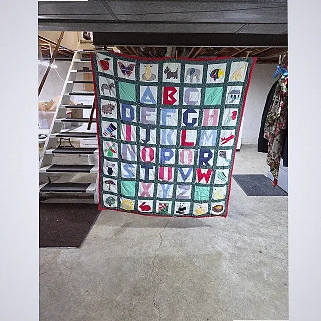 Vintage Handmade Alphabet ABC Patchwork Quilt Animals Nursery Kids 51x51 Green